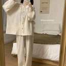 Lace Sleepwear Women Pajama Sets Floral Piiama Spring Sets 2 Pieces Korean Long Sleeve Night Wears Sleep Button Ruffle Home Suit