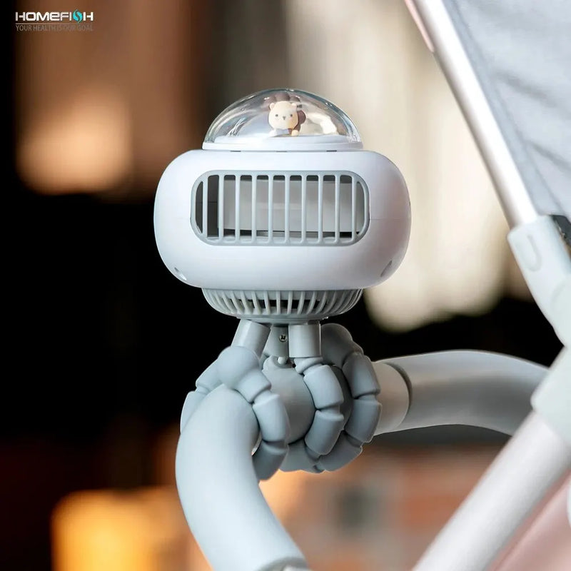 HOMEFISH F37 UFO Lovely Cartoon Portable Safe Stroller Fan USB Charging Air Cooling Electric Fan Handheld Bladeless Fan