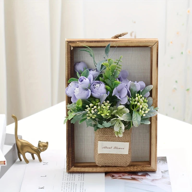 Wood Photo Frame Imitation Flowers Decoration Simulated Flower And Plant Photos Frame 3D Handmade Artificial Flower Wall Hanging