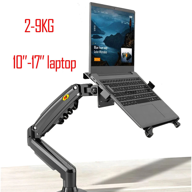 NB F80 with Laptop tray for 10"-17" laptop pad notebook desktop stand gas spring long arm full motion tilt clamp grommet hole