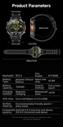 2026 GPS Smartwatch for Men 1.7 HD Screen Military Smart Watch Flashlight IP68 Waterproof 100 Sport Modes 720mAh Large Battery