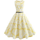 Blumenmuster Sommerkleid Damen Vintage Kleider Elegant Retro Party Tank Ärmellos Freizeit Bürokleid