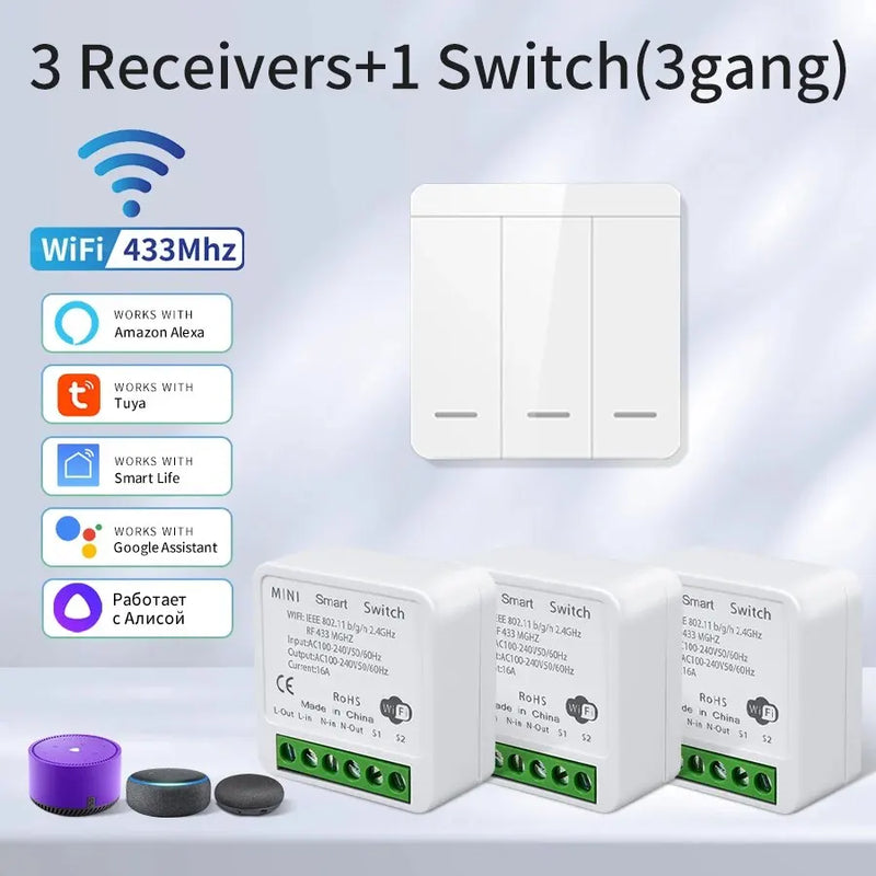 Tuya WiFi Smart with Gang Switch For Lighting RF433MHz Wireless Switch Smart Life APP Voice Control Work With Alice Alexa Google