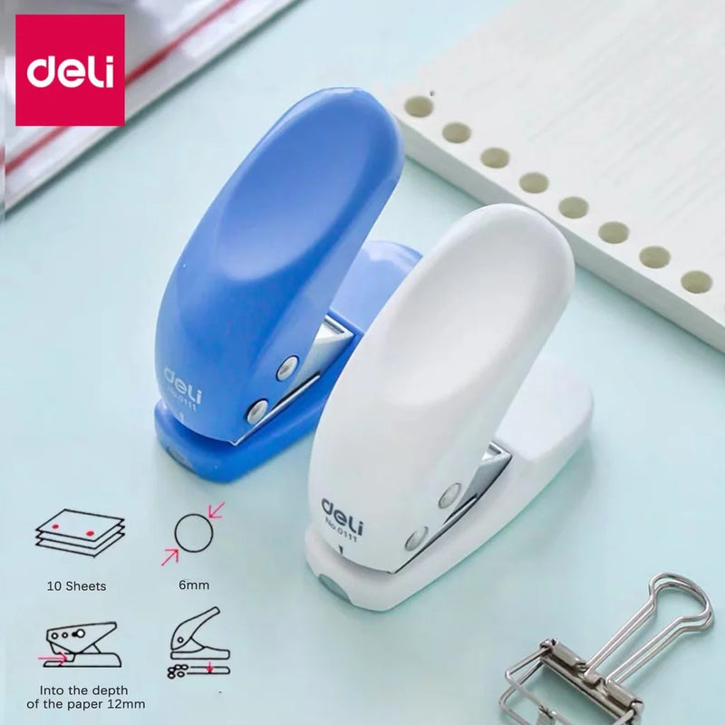 DELI Mini Paper Punch Portable Size 1 Hole Punch Machine 6mm 10 Sheets Office School Supplies