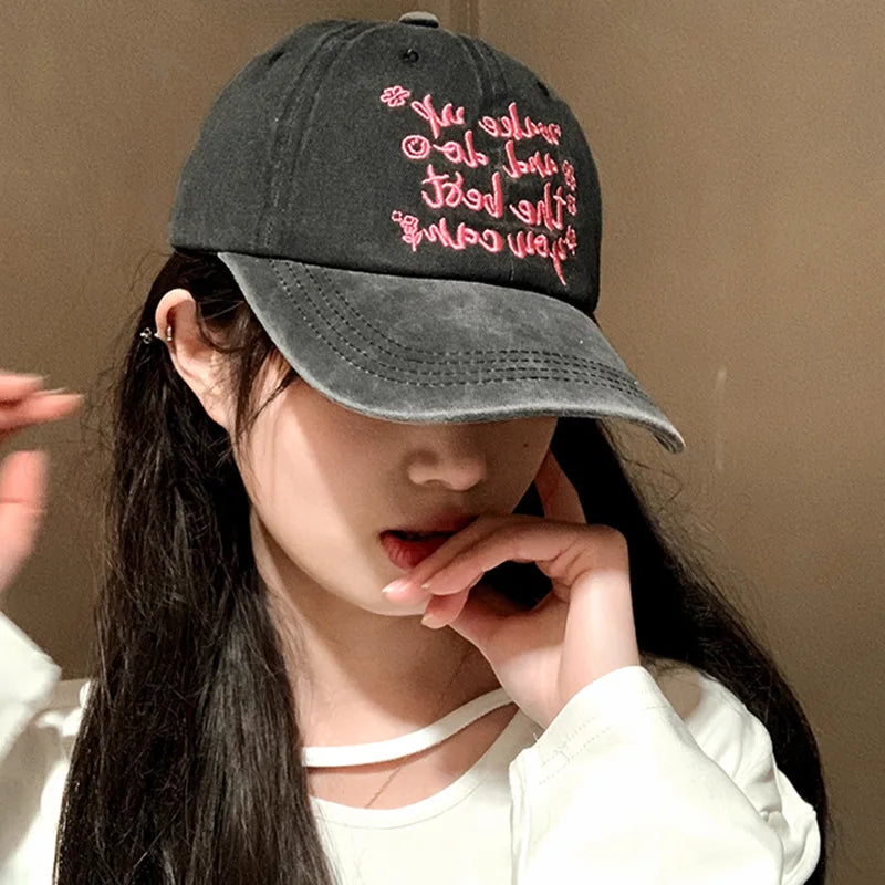 Soft Letters Baseball Cap For Women Lady Washed Cotton Embroidery Snapback Peaked Hat JK Korean Y2K Outdoor Sport Visors Hats