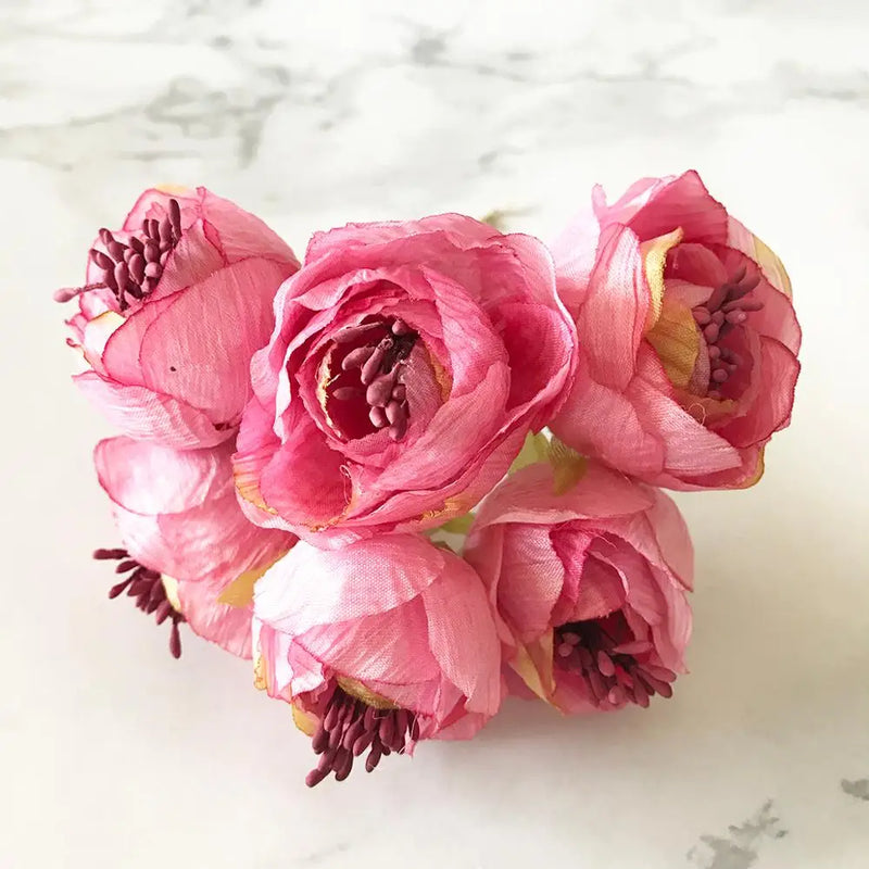 6pcs silk small tea buds roses bouquet artificial flowers for home wedding decoration accessories diy gifts christmas Garlands