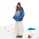 ELFSACK 2025 Winter Neuheiten Y2K Lässiger Lockerer Preppy Animal Grafik-Buchstaben Grafik-Spitze Kordelzug Unifarbener Kapuzenpullover F