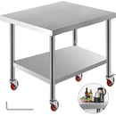 SucceBuy Stainless Steel Kitchen Worktable shelves Commercial Work Bench Table with Caster Wheels for Home Restaurant Storage