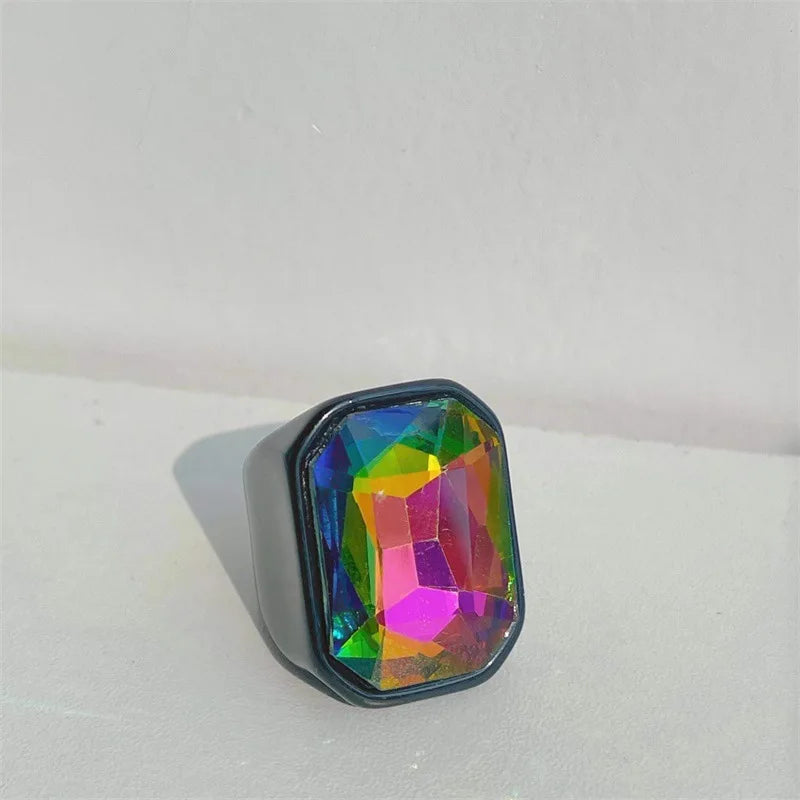 New Charm Transparent Resin Acrylic Rhinestone Cubic Zirconia Geometric Square Big Finger Rings For Women Luxury Jewelry Gifts