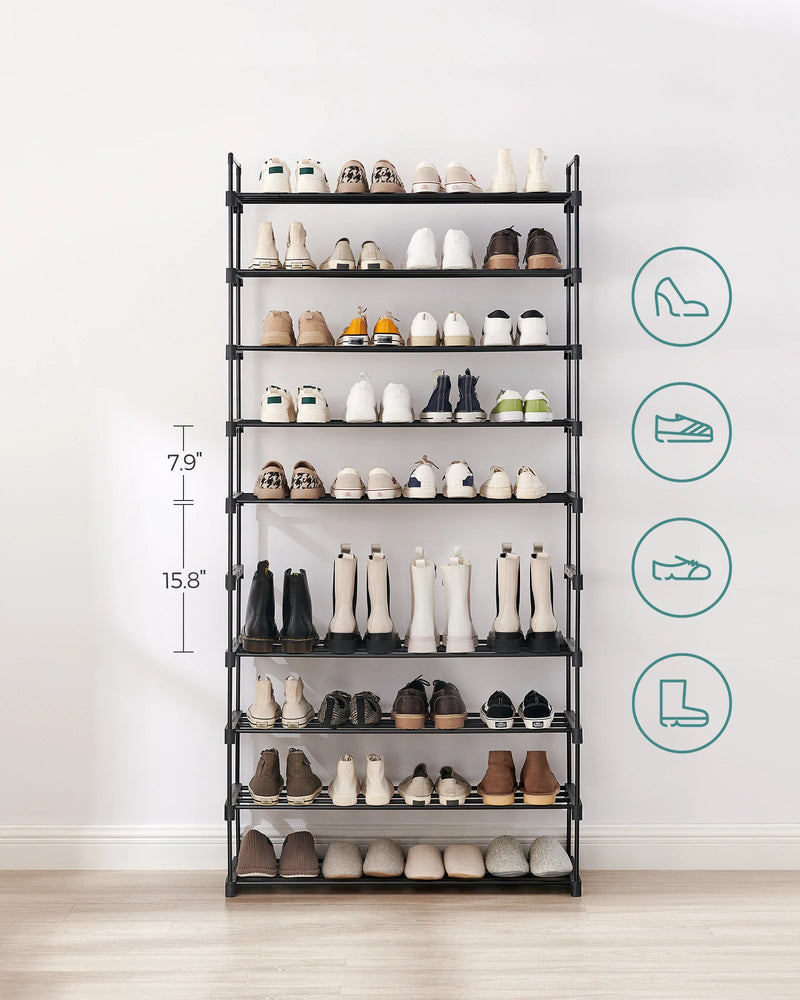 SONGMICS 10 Tier Shoe Rack High Shoe Rack Slim Shoe Rack Storage Metal Space Saving Dressing Room Entrance 30 x 94 x 206 cm