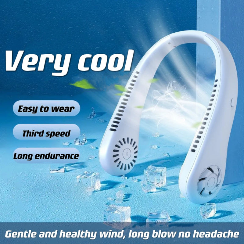 Hanging Neck Fan Convenient Small Fan Can Be Freely Adjusted Mini Small USB Charging Leafless Large Wind Hanging Neck Outdoors