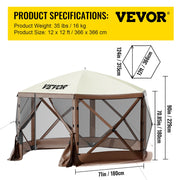 The Hex Haven | 12ft Pop-Up Camping Gazebo with 6-Sided Canopy Shelter