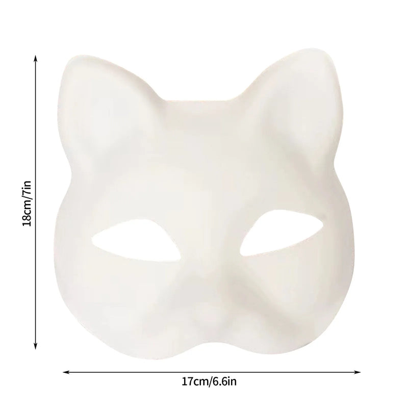 10/20/30/50/100PCS Therian Masks White Cat Masks Blank DIY Halloween Mask Animal Half Facemasks Masquerade Cosplay Party