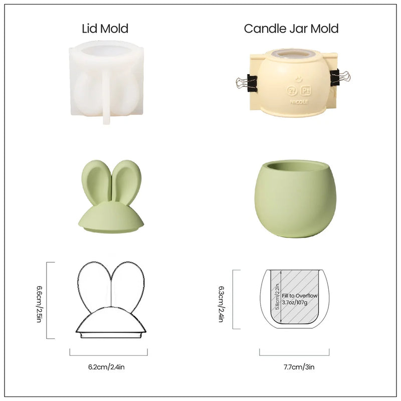 Nicole Candle Jar Silicone Molds for Concrete DIY Hoppy Bunny - Eared Easter Egg Storage Vessel Cement Mould Easter Gift Tools