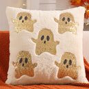 1 PC Halloween Decoration Throw Pillow Cover Pumpkin Ghost Gold Sequin Embroidery Plush Autumn Thanksgiving Harvest Living Room