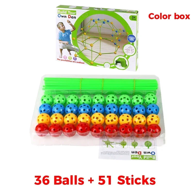 Kids Construction Toys Fort Tent Building Kits DIY 3D Play Tent House Sticks Design Building Tools Assemble Toys Children Gifts