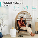 Wicker Egg Chair, Oversized Indoor Outdoor Lounger for Patio, Backyard, Living Room w/ 4 Cushions, Steel Frame,  Navy
