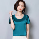 womens tops and blouses 2023 women shirts casual Silk O-neck sling top satin short sleeve stretch Solid blouse 2126 50