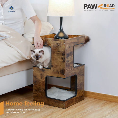 The Timber Tower | Modern Wooden Cat Condo with Removable Soft Mats