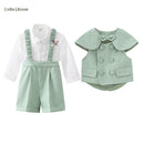 CNBeiBoom 2023 New Kids Boys Girls Suit Gentleman Dress Christmas Outfit Baby Clothing Sets Green White Birthday Party Gift