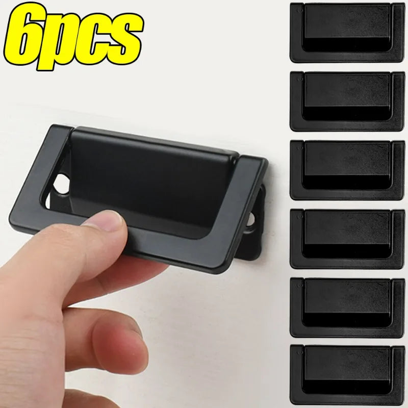 1/6pcs Drawer Concealed Folding Handle Cabinet Hidden Pull Zinc Alloy Black Flat Cupboard Handles Furniture Hardware Accessories