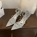 Comfort Shoes for Women Pointed Heel Sandals 2025 Summer Shallow Mouth Suit Female Beige Retro New Girls Stiletto Black  Spring