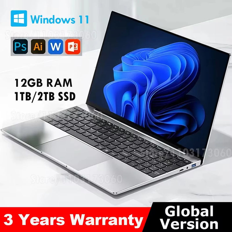 New Laptop Computer Windows 11 Intel Celeron J4025 2024 Notebook PC Gamer 12GB RAM 512GB 1TB 2TB SSD 1920*1080 Office Computer