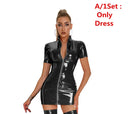 Slim PU Patent Leather Sheath Dress Women Sexy Dresses Fashion Latex Patent Leather Bodycon Dress Wetlook Zipper Mini Dress