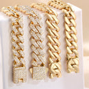 4Pcs Cuban Chain Bracelet for Women Men HipHop Bling Iced Out Chain Full Rhinestone Paved Chunky Metal Bracelet Set Jewelry Gift