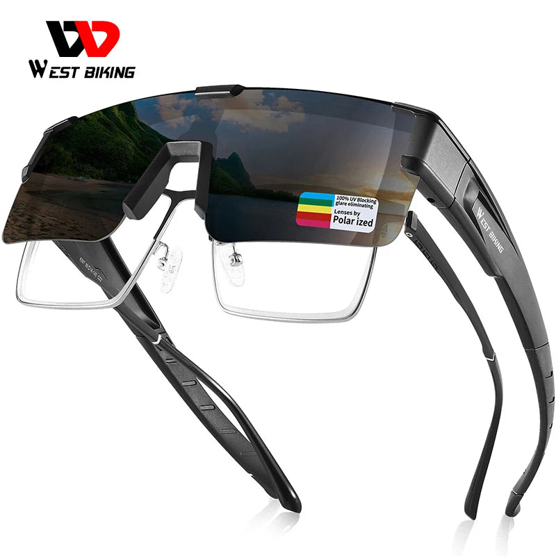 WEST BIKING Fit Over Myopia Glasses Cover Sunglasse Polarized UV400 Goggles Outdoor Driving Anti-Glare Photochromic Sun Glasses
