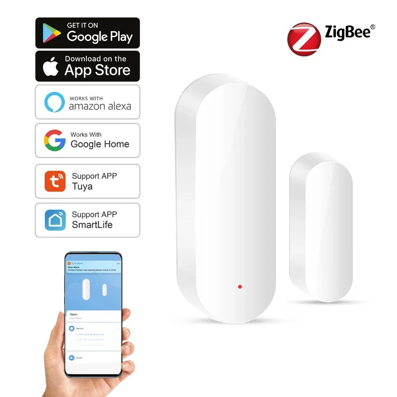 Tuya Smart Zigbee Door & Window Magnetic Sensor For Monitoring Open/Close Status, Ldeal For Home Security Detection.