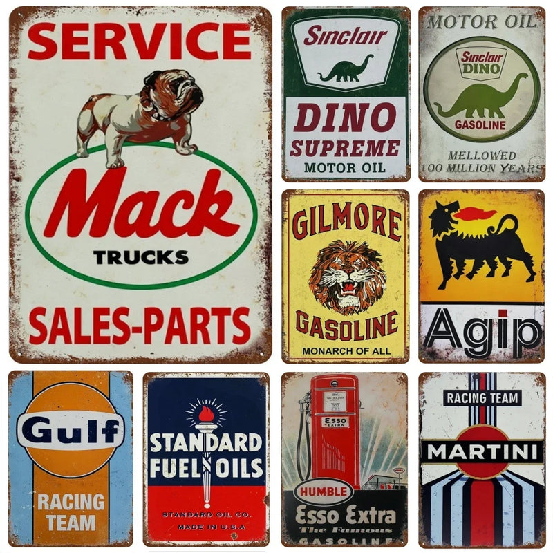 Vintage Motorcycle Oil Gasoline Metal Tin Signs Gulf Esso Agip Man Cave Club Plate Motor Garage Wall Stickers Gas Decor Plaque