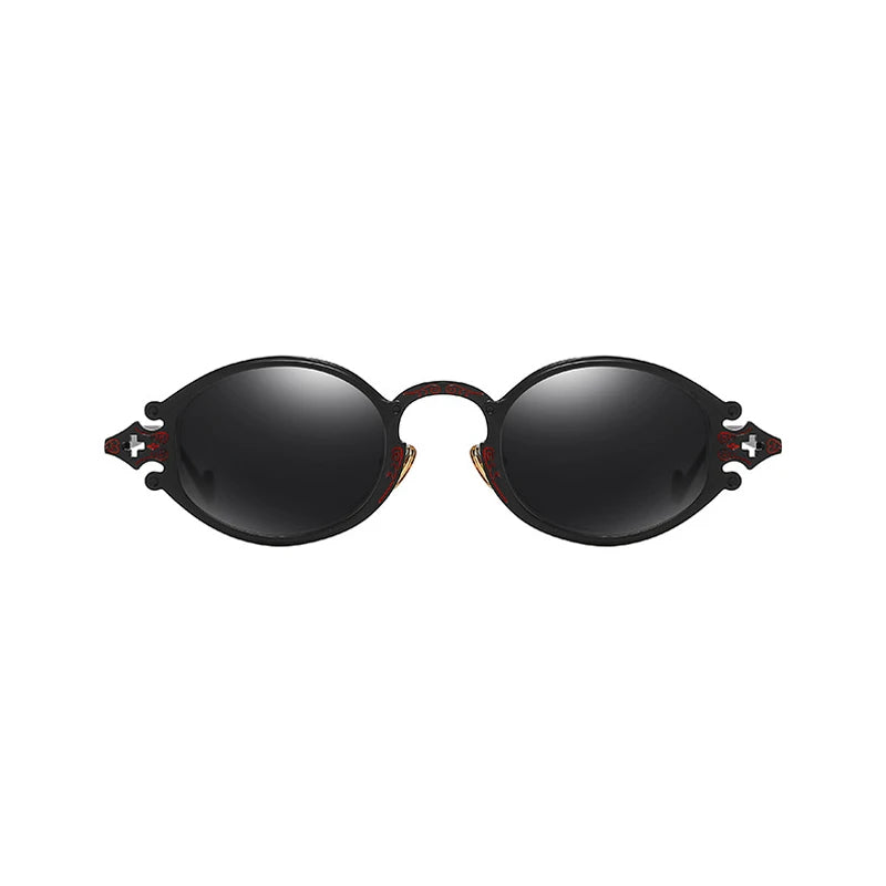 Japanese Style Steampunk Oval Sunglasses Luxury Gothic Metal Frame Engraved Eyeglasses Street Shooting Eyewear UV400 Sun Glasses