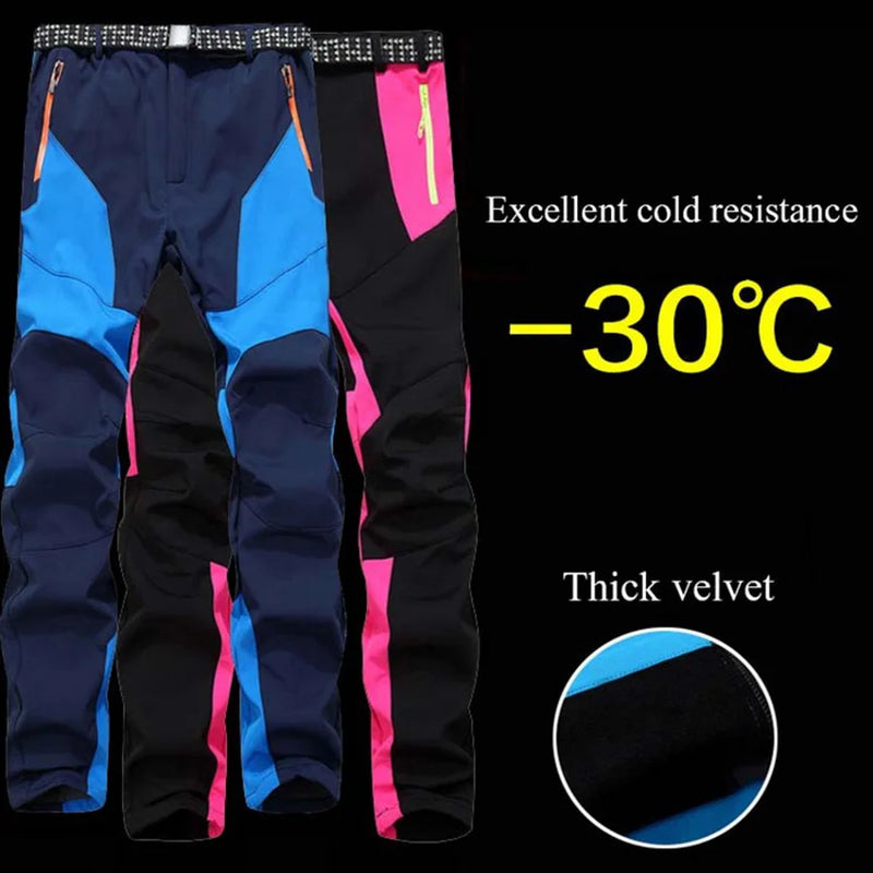 NUONEKO Men Women Winter Hiking Pants Waterproof Softshell Fleece Pants Sport Skiing Outdoor Pants Pantalon Trekking Hombre PM29