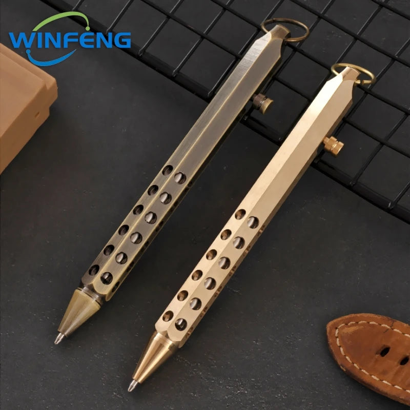 Creative Brass Bolt Action Tactical Pen Business Signature Ballpoint Pen for Self Protection School Student Office Stationery