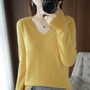 Damen Pullover Einfarbig Herbst Winter Wolle V-Ausschnitt Slim Fit Unterziehshirt Einfarbig Weiche Strickwaren Jumper Basic Pullover