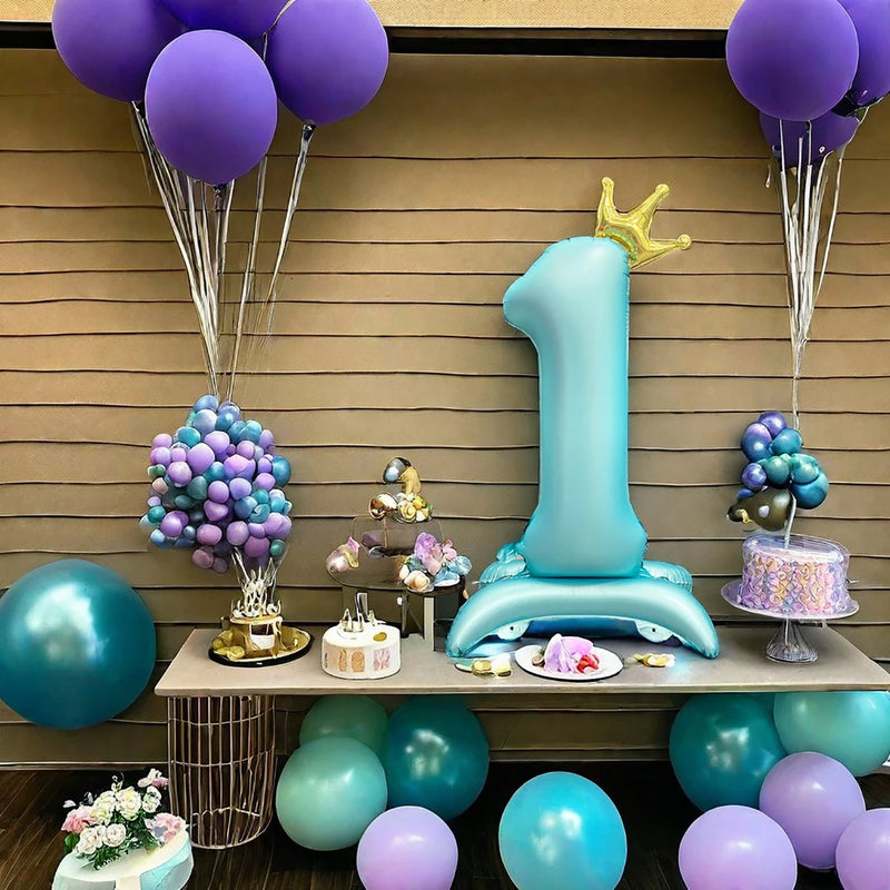 42INCH Blue Crown Number Stand Foil Balloon Large 0-9 Digital Birthday Balloons Wedding Party Gathering Decor Supplies Kids Gift