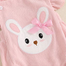 Baby Girls Rompers Easter Clothes Rabbit Embroidery Fly Sleeve Infant Bodysuits Jumpsuits with Headband