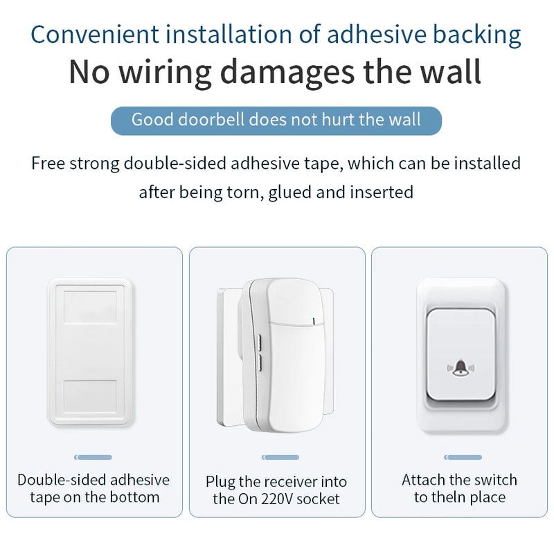 Wireless Smart Doorbell WiFi 300M Distance with Chime 3-level Volume Adjustment Connectivity Home Security Device