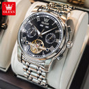 OLEVS Mechanische Herrenuhren, Automatik, Edelstahl, Wasserdicht, Datum, Woche, Grün, Mode, Klassische Armbanduhren 6607