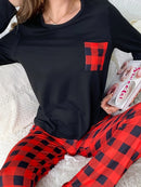 Women s Christmas Pajama Set with Festive Print Long Sleeve Top and Cozy Plaid Pants - Holiday Loungewear Ensemble