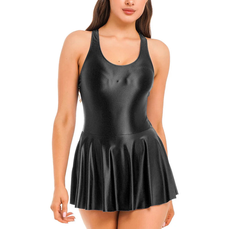 Womens Dresses Tank Dress Glossy Stretchy Sleeveless Solid Color Athletic Tennis Dress Nightwear Porno Clubwear Exotic Dresses