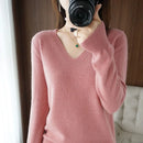 Damen Pullover Einfarbig Herbst Winter Wolle V-Ausschnitt Slim Fit Unterziehshirt Einfarbig Weiche Strickwaren Jumper Basic Pullover