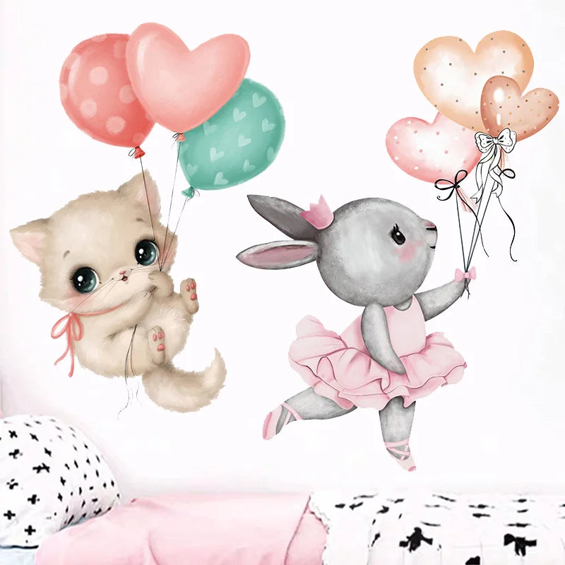 Cute Cat Rabbits Wall Stickers for Kids Room Children's Room Decoration Baby Nursery Girls Boys Bedroom Wall Decals Wallpaper