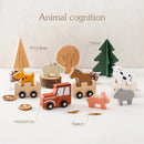 Montessori Toys Baby Animal Train Toys Wooden Animal Stacking Toy Blocks Game Hands-on Queuing Ability Educational Children Gift