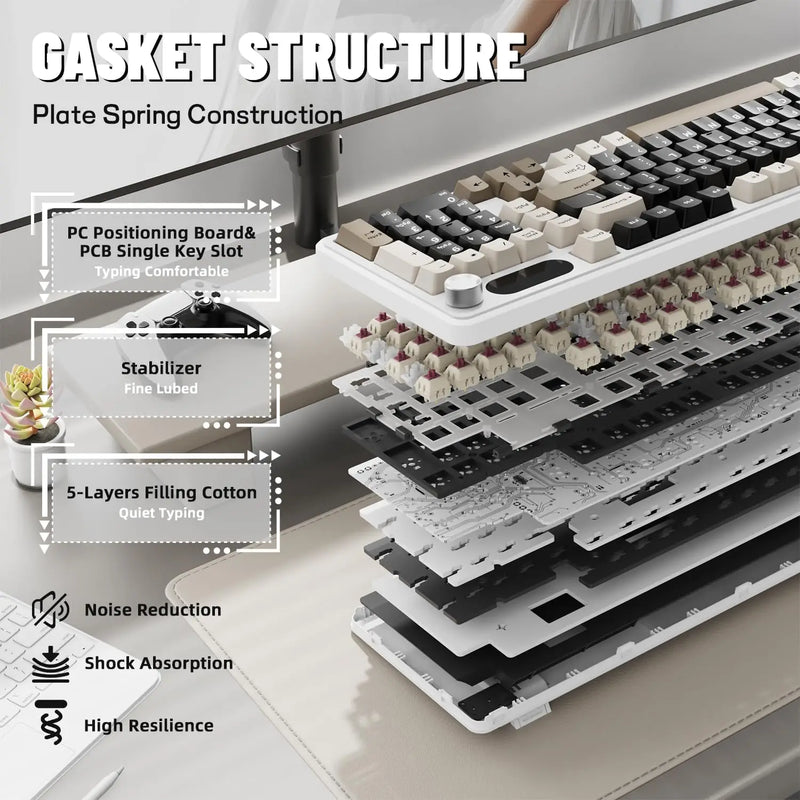 ATTACK SHARK X98Pro Wireless Mechanical Keyboard with Screen & Knob, Tri-mode Gasket Hot Swappable RGB  Keyboard, Web Driver