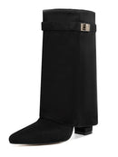 Ladies' Autumn and Winter New Pointed Knee High Women's Boots, Thick High-heeled Long Pants Boots, Fashionable Mid Rise Boots