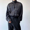 IEFB Chinese Pleated Stand Collar Jacquard Satin Trend Men's Shirt Long Sleeved Fashionable 2025 Spring Male Tops Solid Color