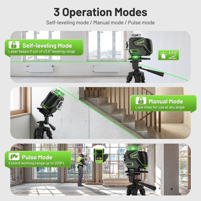 Huepar S04CG-C Set 4D 16 Lines Cross Line Laser Level LCD/Bluetooth/Remote Laser Tools With Detector Tripod Rangefinder Adapter