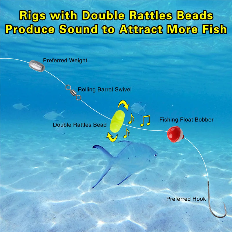 30PCS Fishing Double Rattle Portable ABS Sea Fishing Attractor Bell Beads Catfish Rig Pompano Fishing Accessory for Luring Fish